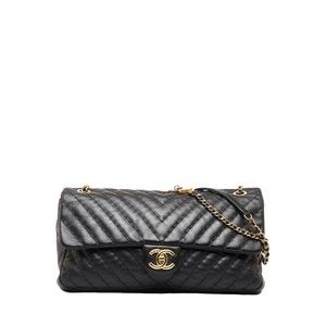 CHANEL Coco Mark Chain Shoulder Bag Black Gold Lambskin
